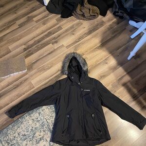 Columbia Black Hooded Jacket with Fur Trim